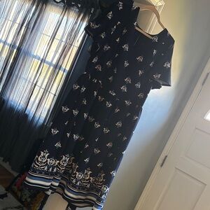 Lane Bryant Navy Midi Dress with White and Cream Border Print